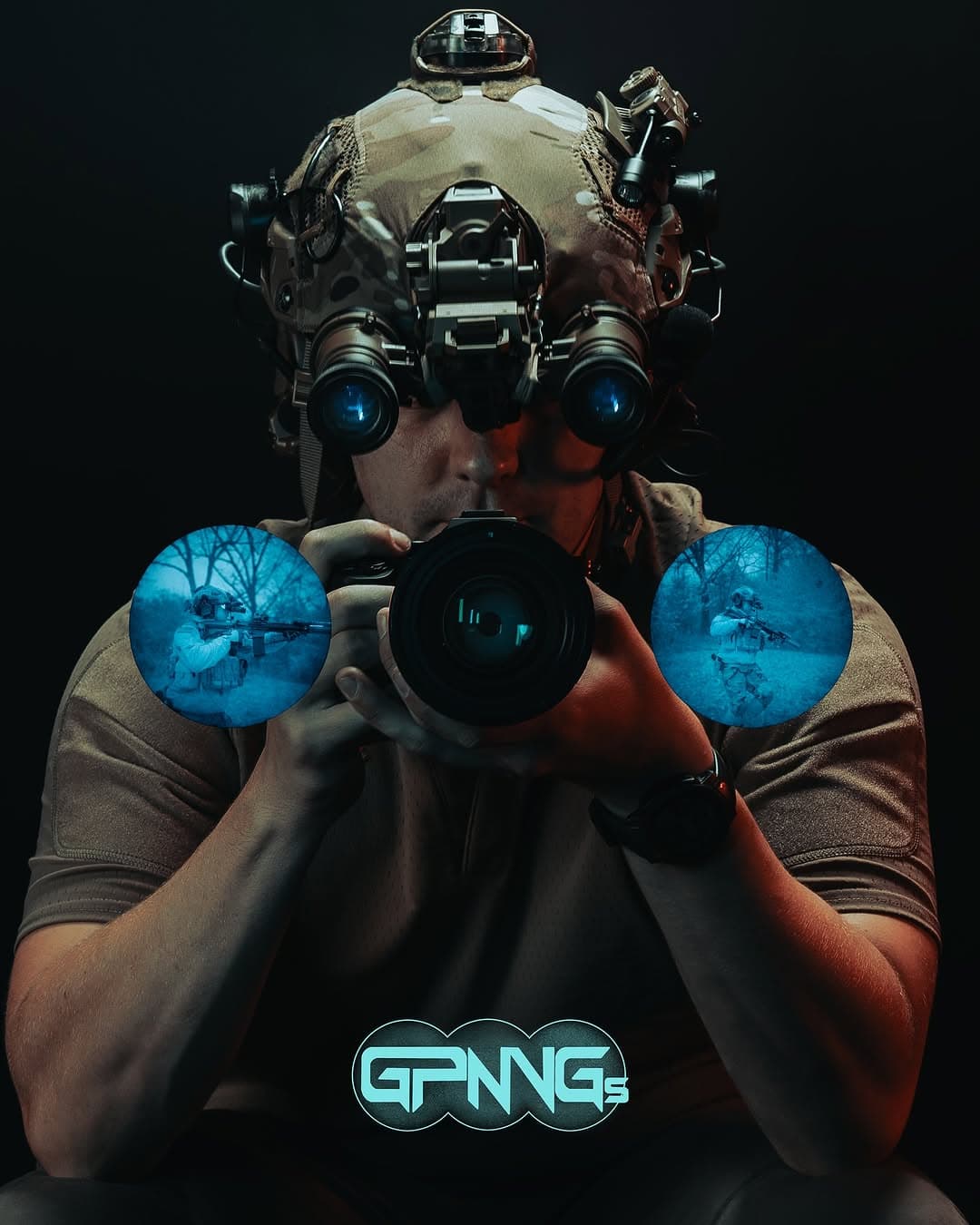 Night vision photo taken through NVGs in the field