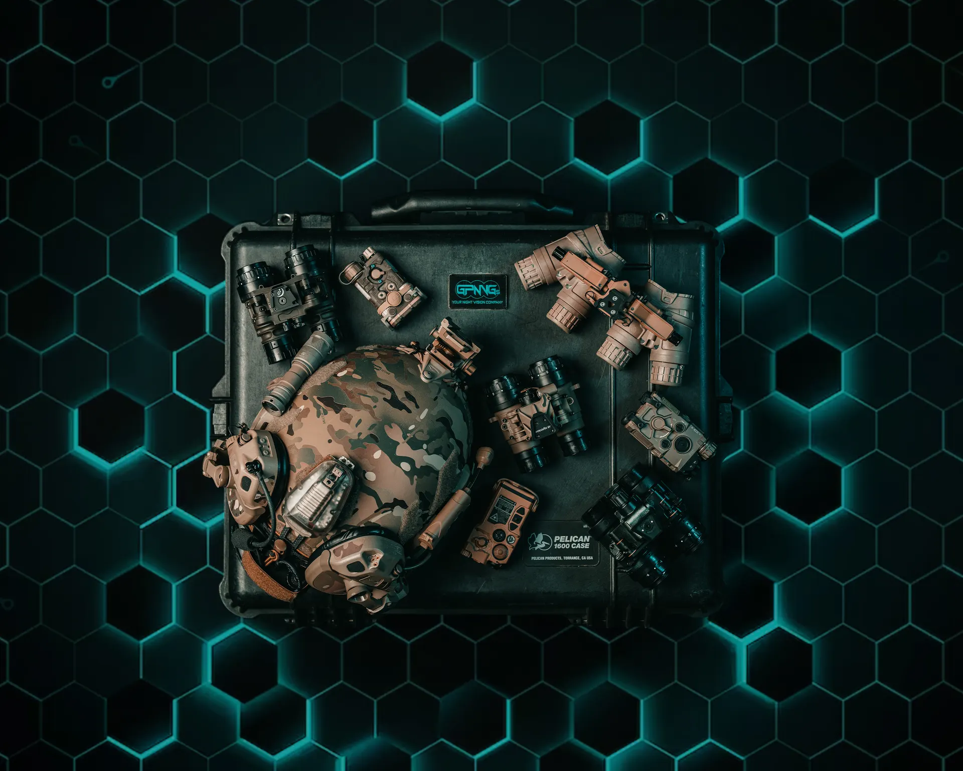 Glowing cyberpunk honeycomb hexagonal grid